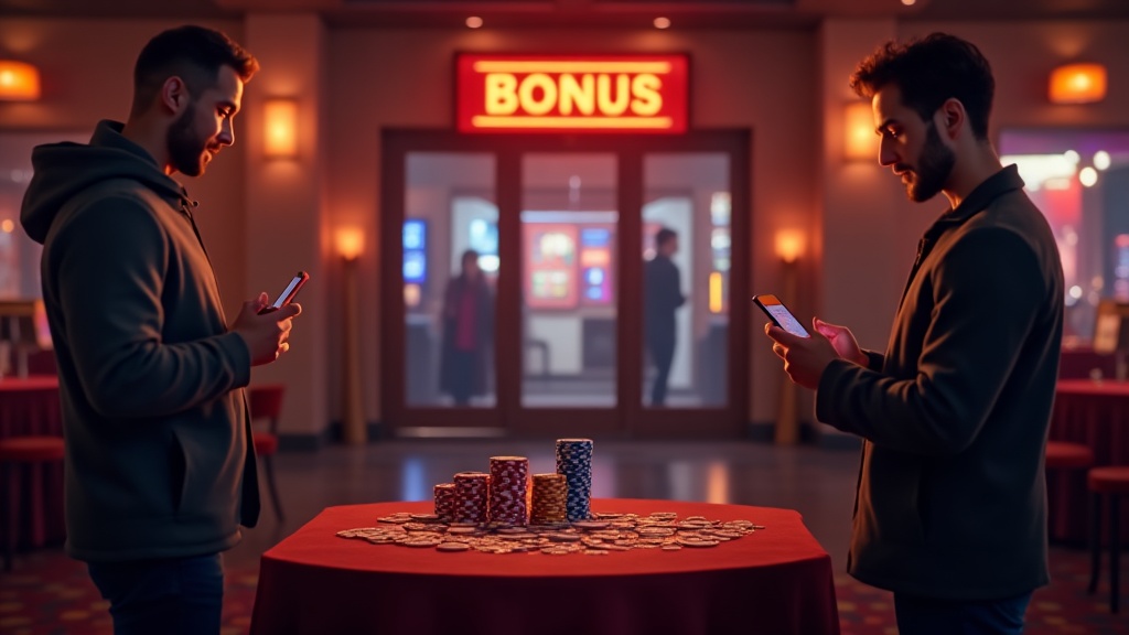 Παίκτης ελέγχει το welcome bonus σε σκοτεινό καζίνο με φωτεινή προσφορά